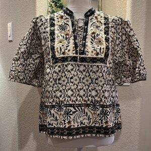 Anthropologie Pleated Puff Sleeve Blouse Size LP